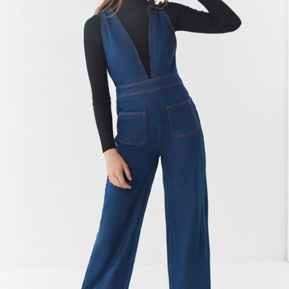 UO Eleanor Plunging Denim Jumpsuit